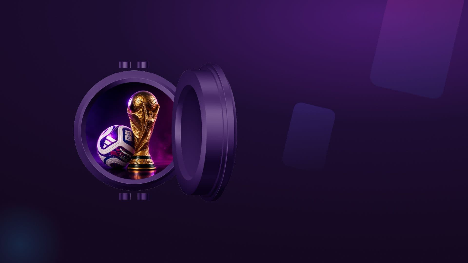 World Cup trophy and football promoting the INGOT Vault World Cup 2026 trading competition.