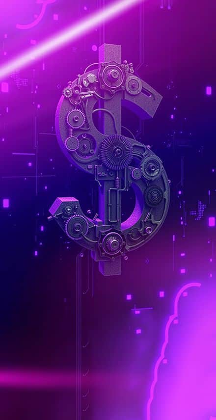 Glowing dollar symbol with digital financial elements, representing wealth creation, investing, and global financial trading with INGOT.