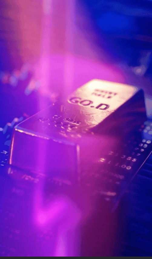 Gold bullion with financial market visuals representing gold and precious metals trading with INGOT.